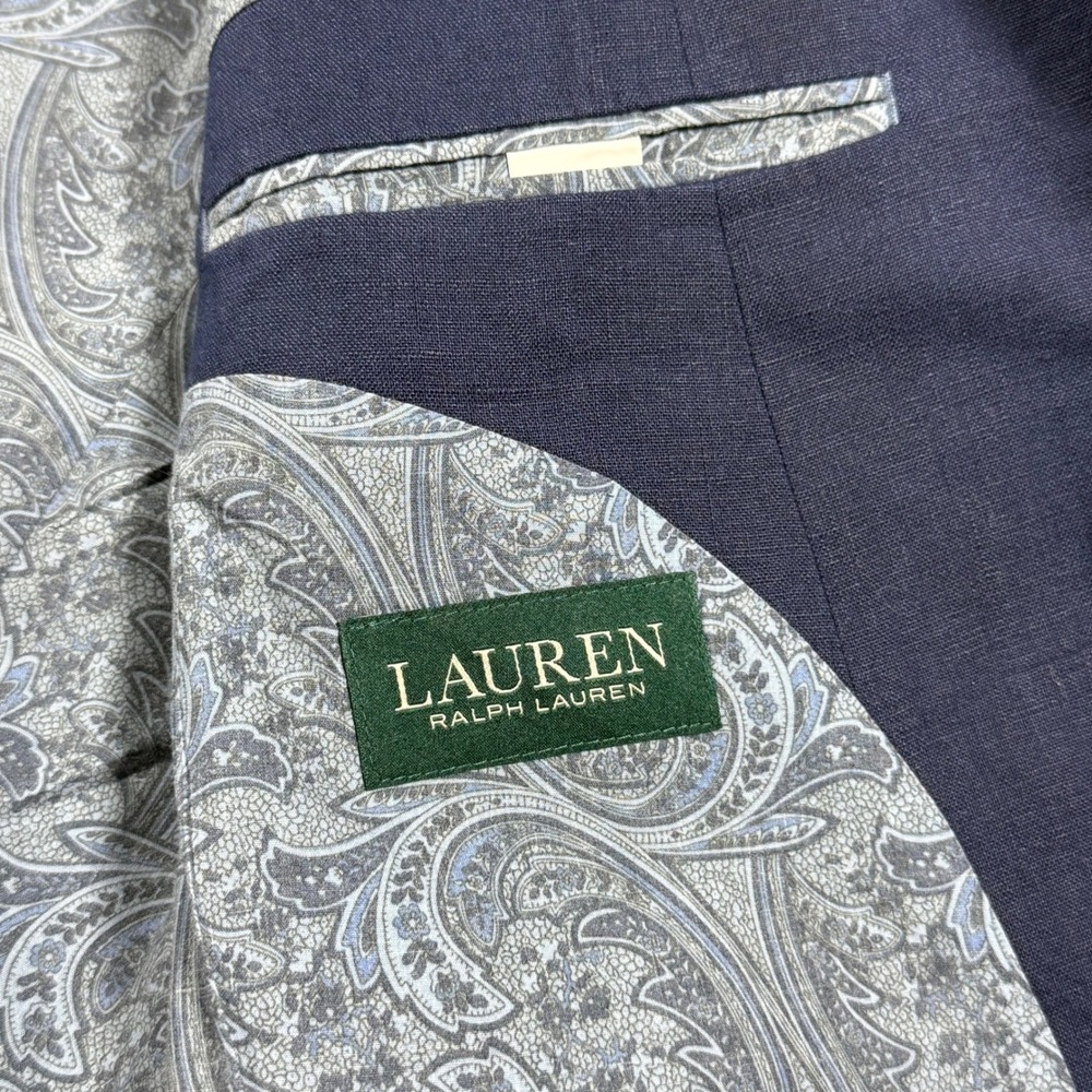Ralph Lauren Blazer Jacket Mens 46R Navy Blue 100% Linen Paisley Lining Sport - Picture 3 of 9